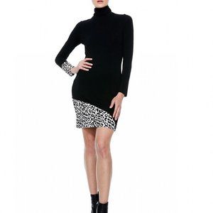 New Alice + Olivia Delora Long-Sleeve Turtleneck Mini Dress Black Leopard 2